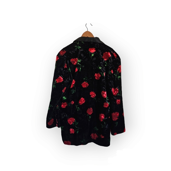 Felicity Barbara Lesser Blazer Black Velvet Rose Print Size L Vintage - Picture 4 of 9